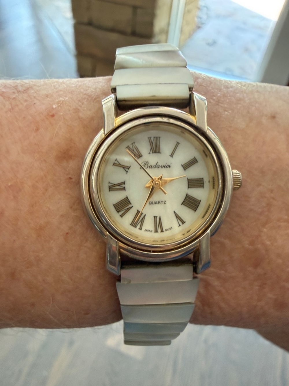 Vintage Badavici Women's Quartz Watch with Mother of Pearl Face & Stretch Band